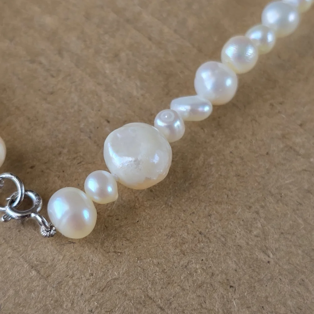 Vintage Baroque Pearl Necklace 925 Sterling Silver Signed CGI CN